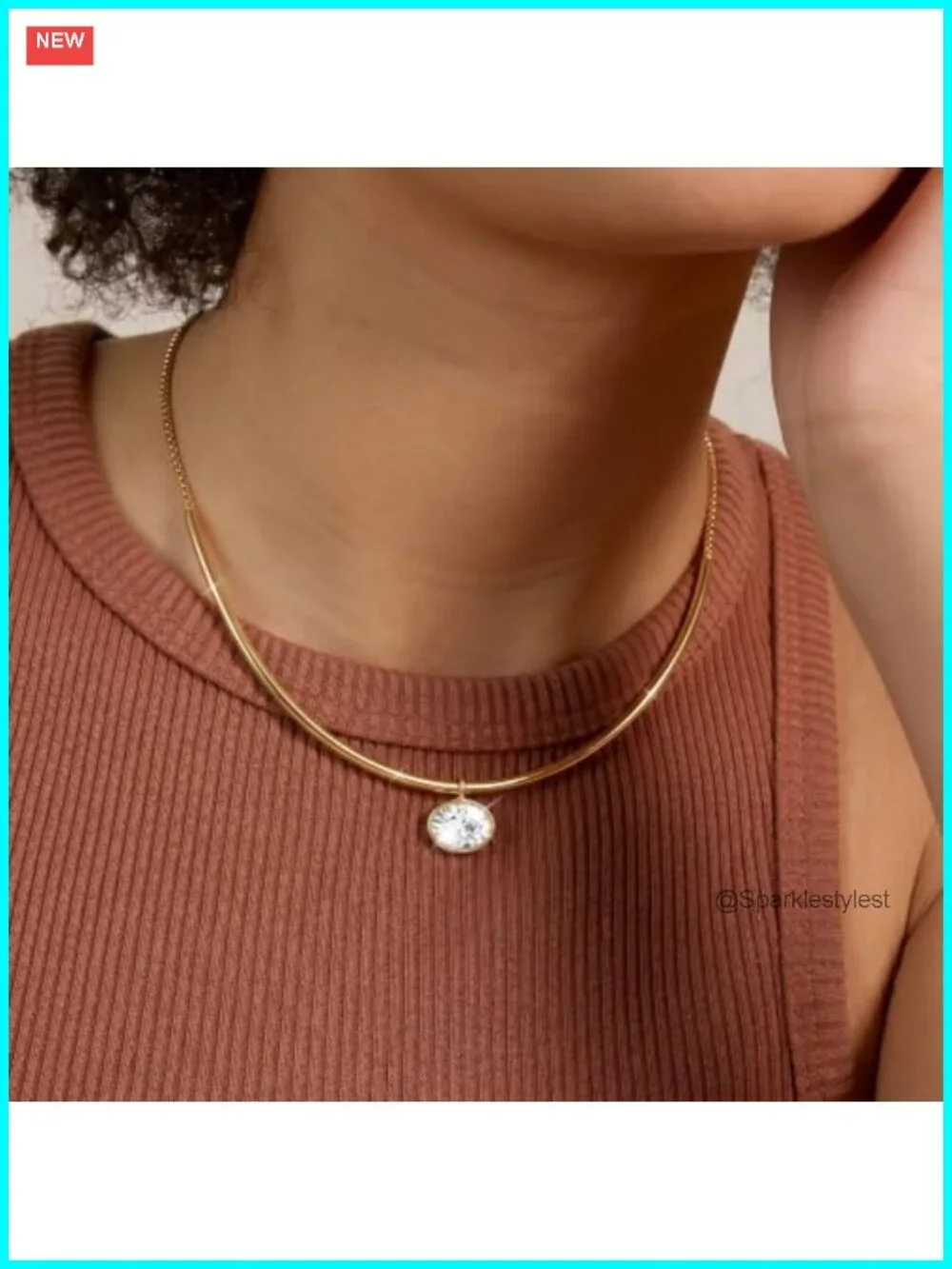 14K Gold Plated Brass Choker Necklace Cubic Zircon Bezel Pendant Minimalist